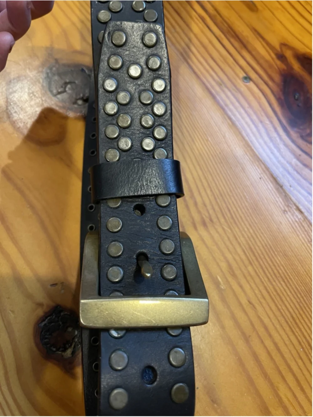 HONEST by Brighton Y2K Rock N Roll Black Leather Belt Brass Color Stud 38